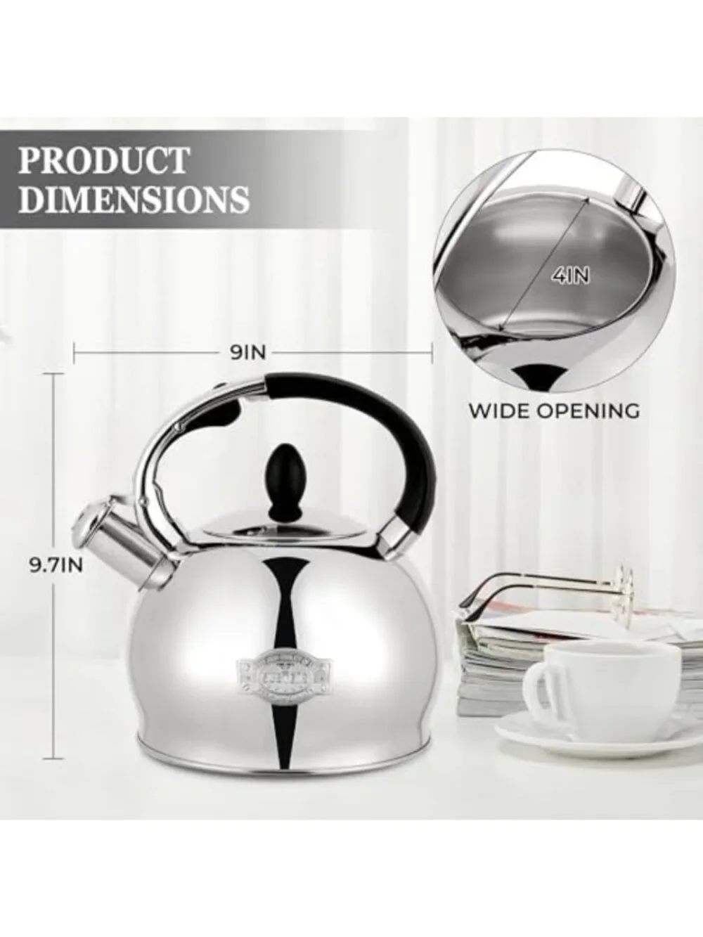 Whistling Tea Kettle 2.7QT Stainless Steel Teapot - Durable & Stylish Design
